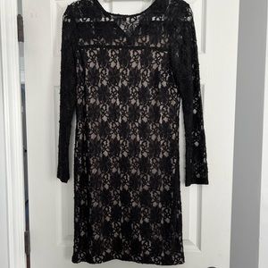 Zara Basic Black & Nude Lace Overlay Dress, Size L